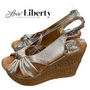 LOVE & LIBERTY Audra Women's Silver Knotted Wedge Sandals NEW 39 8.5